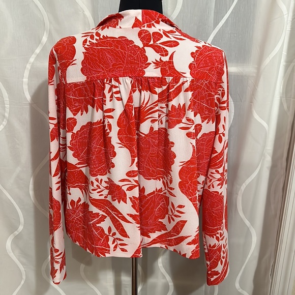 Sky’s The Limit, Red & White, Floral Print, Open Front Jacket, Size Medium - Picture 4 of 8